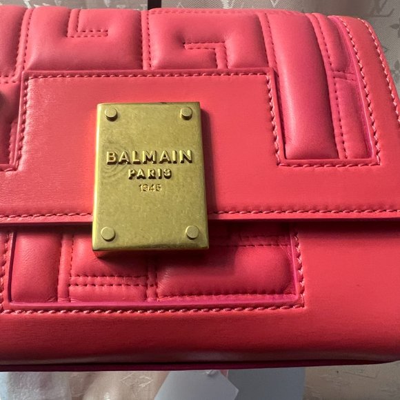 NWT BALMAIN 1945 Soft Mini Quilted Leather Shoulder Bag in Coral - Picture 7 of 11